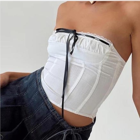 Princess Polly White Strapless Crop Top with Black Tie - Picture 2 of 5